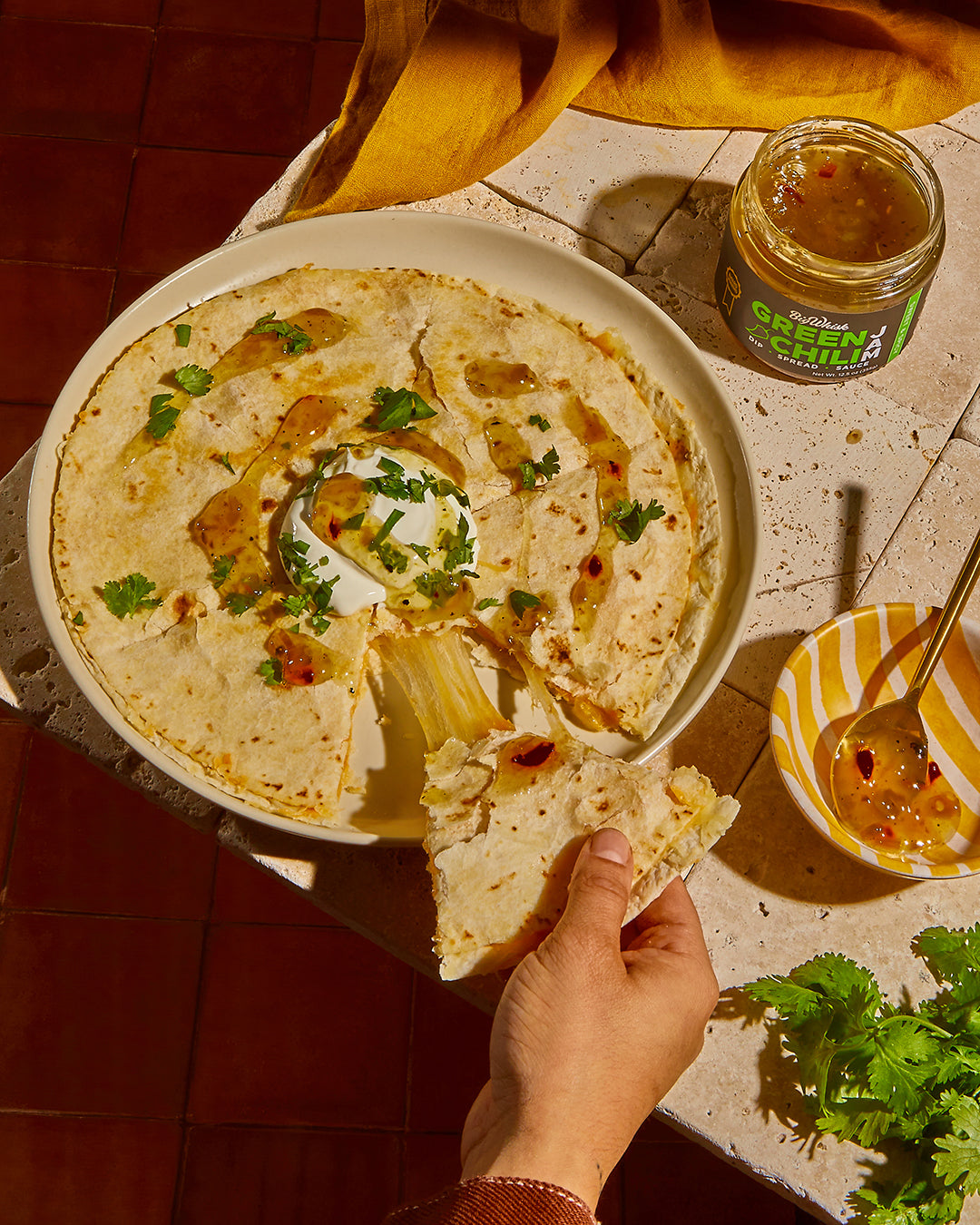 Big Whisk Green Chili Jam Quesadillas